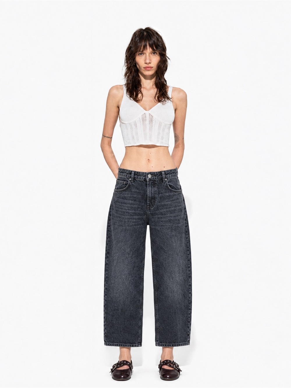 NEW Bershka Baggy Relaxed Black-Gray Washed Denim Jeans Sz 32